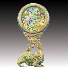 A Monumental Cloisonne Landscape and Animal Pattern Table Screen