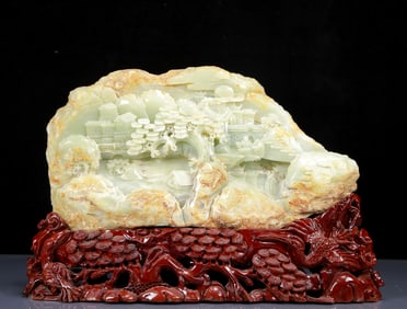 A Rare White Jade Landscape and Figure Pattern Ornament