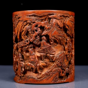 An Exquisite Bamboo Character and Story Pattern Brush Pot