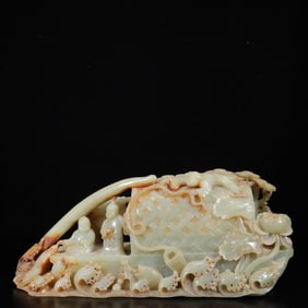 An Exquisite White Jade Character Boating Ornament
