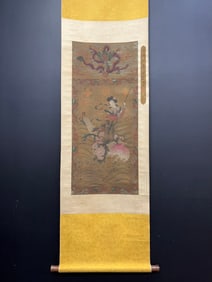 A Chinese Vertical Scroll Ink Painting of Character and Story on Silk