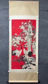 A Chinese Vertical Scroll Ink Painting of Flower and Bird on Paper