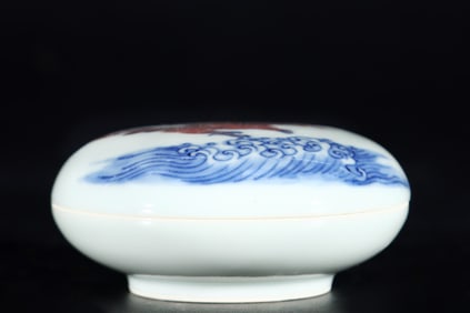 An Exquisite Blue and White Underglaze-Red Pine and Eagle Pattern Box