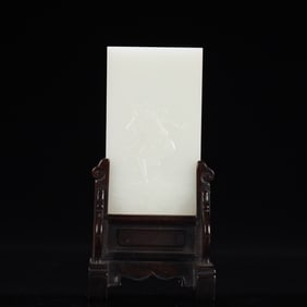 An Exquisite White Jade Figure Pattern Table Screen