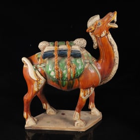An Exquisite Tang Tri-Color Glazed Pottery Camel Ornament