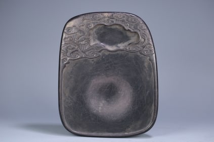 An Exquisite Auspicious Cloud and Dragon Pattern Inkstone,With Poem
