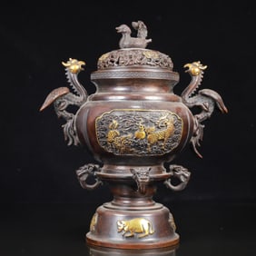 A Rare Bronze Kylin Pattern Double-Ears Censer