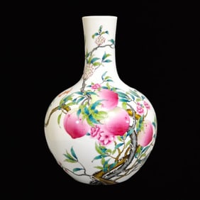 An Exquisite Famille-Rose Bats and Peach Pattern Vase