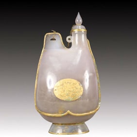 An Exquisite Agate Cover with Gold Mandarin Duck Pattern Pot