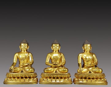 A Set of Solemn Gilt Bronze Statue of Sakyamuni