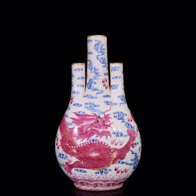 An Exquisite Blue Glazed Ruby Red-Glazed Dragon Pattern Vase