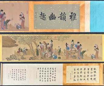 A Chinese Hand Scroll Ink Painting of Figure on Silk