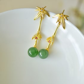 A Pair of Exquisite Sterling Silver-Gold Plated Inlaid Jasper Earrings,Inlaid Diamond