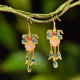 A Pair of Exquisite Sterling Silver Inlaid White Jade Earrings