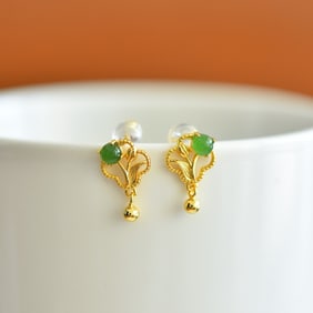 A Pair of Exquisite Sterling Silver-Gold Plated Inlaid Jasper Earrings