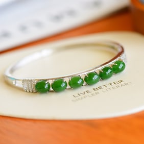 An Exquisite Sterling Silver Inlaid Jasper Bracelet,Inlaid Diamond