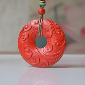 An Exquisite Cinnabar Seawater Pattern Pendant
