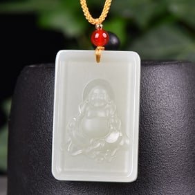 An Exquisite White Jade Statue of Maitreya Buddha Pendant