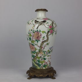 An Exquisite Enamel Inlaid Bronze Flower and Bird Pattern with poem Vase