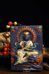 An Exquisite Stone Inlaid Gems Buddha Statue Pattern Brand