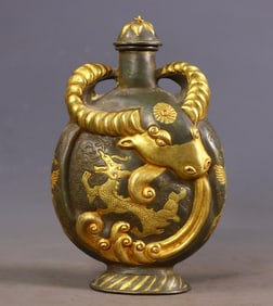An Exquisite Gilt Bronze Dragon and Phoenix Pattern Vase