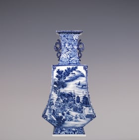 An Exquisite Blue and White Flower Pattern Landscape and Figure Pattern Double-Ears Vase