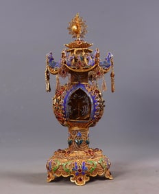 An Exquisite Gilt Bronze Inlaid Gems Niche