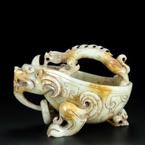 An Exquisite White Jade Dragon-Shaped Goblet