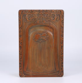 An Exquisite Bamboo Lotus Pattern Sika Deer Pattern with poem Inkstone