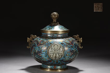 An Exquisite Cloisonne Lotus Pattern Dragon Pattern Double-Ears Jar