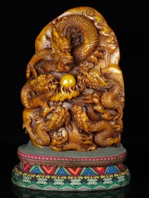 An Exquisite Shoushan Stone Dragon Pattern Seal Ornament
