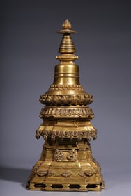 An Exquisite Gilt Bronze Pagoda