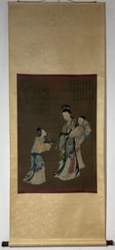 A Chinese Vertical Scroll Ink Painting of Character and Story on Silk