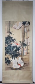 A Chinese Vertical Scroll Ink Painting of Rooster on Paper