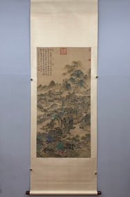 A Chinese Vertical Scroll Ink Painting of Landscape on Silk