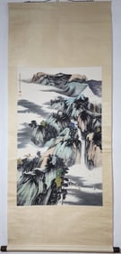 A Chinese Vertical Scroll Ink Painting of Landscape on Paper