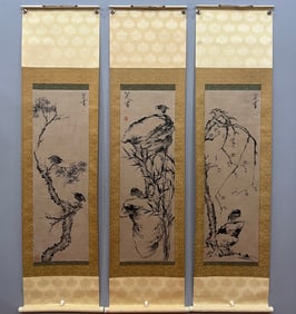 A Chinese Vertical Scroll Ink Painting of Flower and Bird on Paper