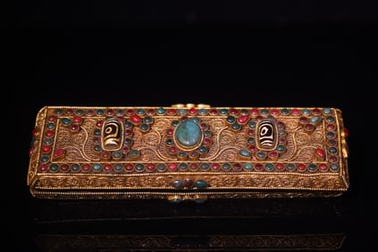 An Exquisite Silver Inlaid Gems Dzi Bead Sutra