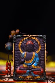 An Exquisite Stone Inlaid Gems Buddha Statue Pattern Brand