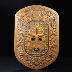 An Exquisite White Jade Painted Color Beast-Face Pattern Dragon Pattern Ornament