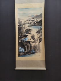 A Chinese Vertical Scroll Ink Painting of Landscape on Paper
