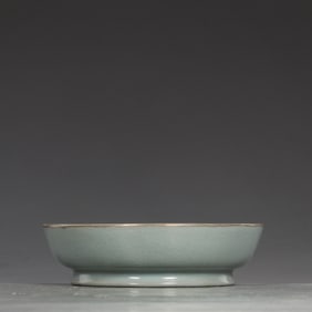 An Exquisite Ru yao Sky Blue Glazed Painted Silver Phoenix Pattern Plate