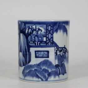An Exquisite Blue and White Character and Story Pattern Brush Pot