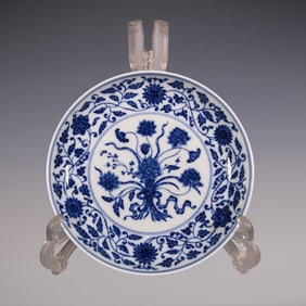 An Exquisite Blue and White Lotus Pattern Plate