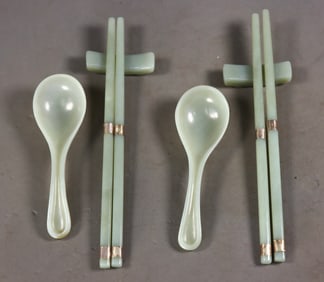 A Set of Fine White Jade Lotus Pattern Tableware
