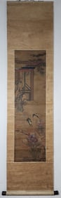 A Chinese Vertical Scroll Ink Painting of Character and Story on Silk