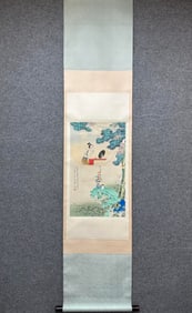A Chinese Vertical Scroll Ink Painting of Character and Story on Paper