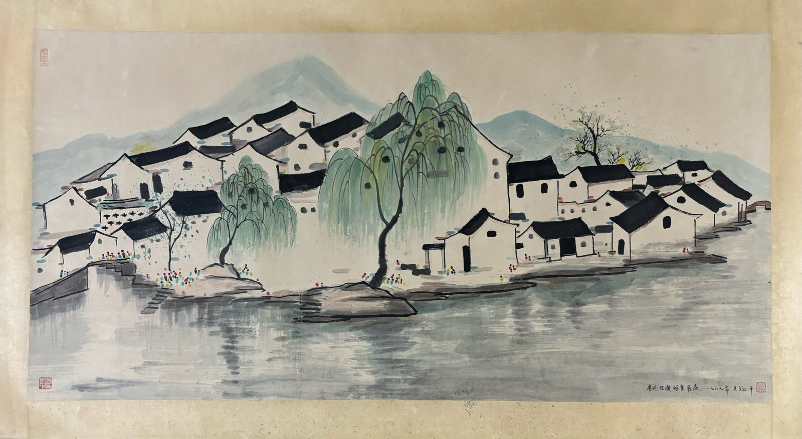 An Fabulous Chinese Ink Landscape By Paper: An Fabulous Chinese Ink Landscape By Paper Wu guan zhong Without frame Size:54.3inx27.2in吴冠中水乡图 纸本Without frame Size:138cmx69cm