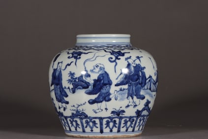 An Exquisite Blue and White Character and Story Pattern Jar