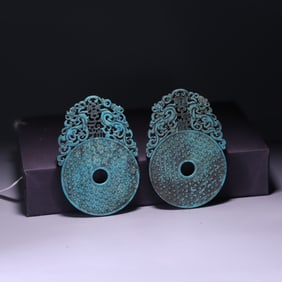 A Pair of Exquisite Turquoise Chi-Dragon Pattern Ornament